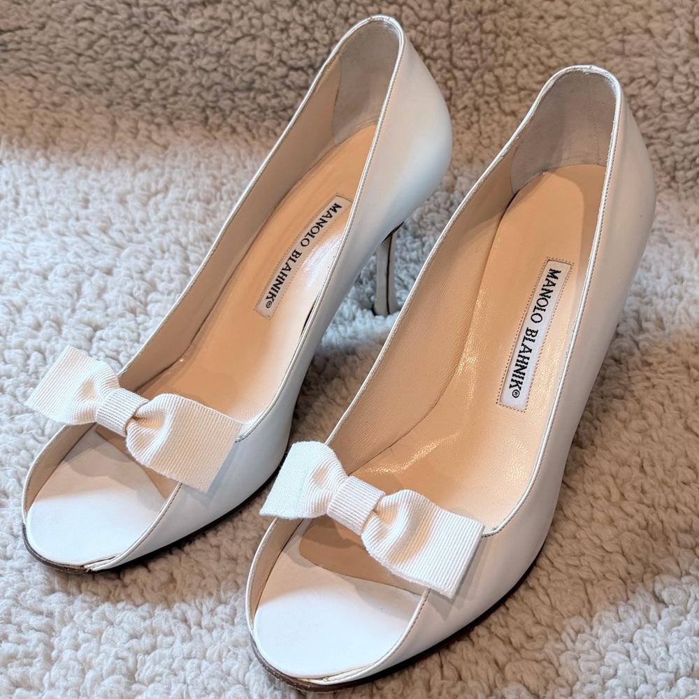 Manolo Blahnik Peep Toe Heels with Bow